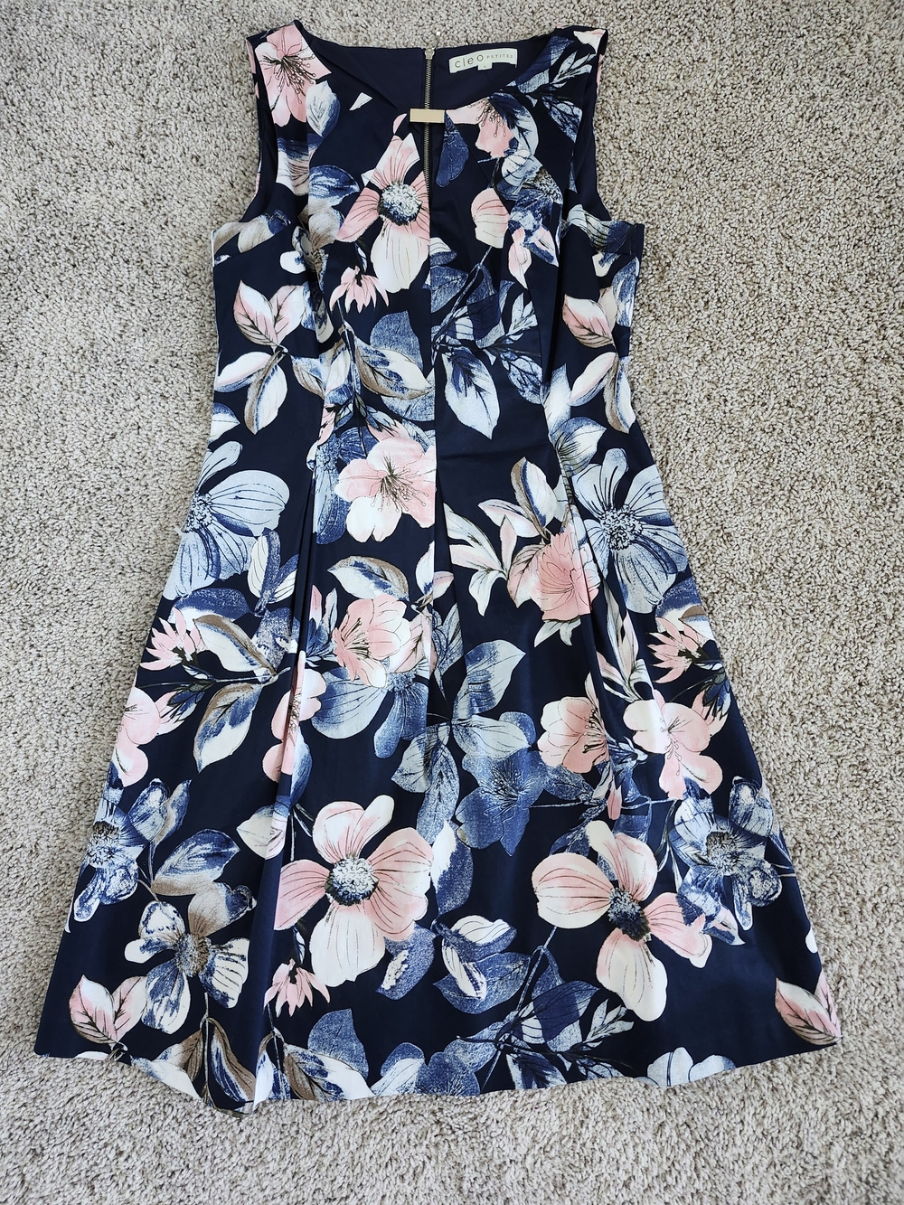 Blue Dress A Line Size 4 To 6 Pink Floral Zipper Knee Length